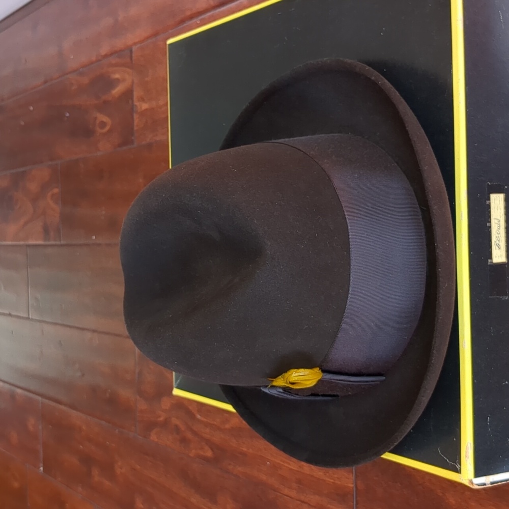 MEN'S VINTAGE DOBBS FELT BROWN FEDORA SIZE 6 7/8 - Picture 3 of 16